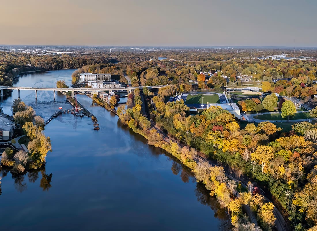 Appleton, WI - Aerial View of Appleton, WI With a Large River in View